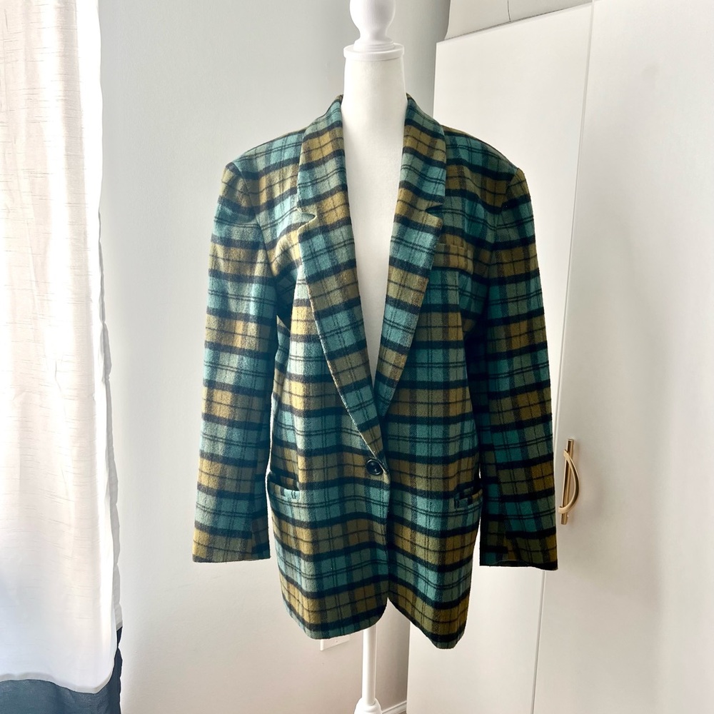 Plaid Women's Blazer in Green and Teal/Blue